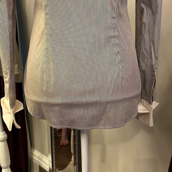 Theory Striped White Collar French Cuff Button Down Size Medium - Picture 7 of 11